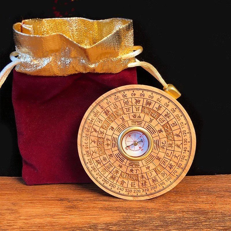 Peach wood compass, handmade from solid wood with high precision for feng shui use