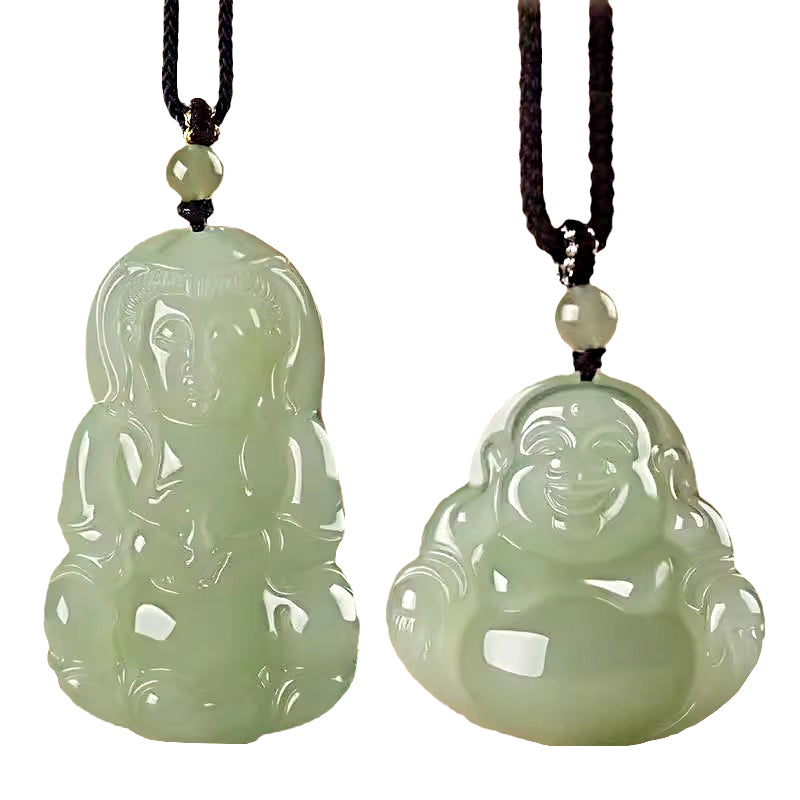 Natural Jade Maitreya Buddha Pendant, Guanyin Necklace, Couple's Love Token, Smiling Buddha Accessory