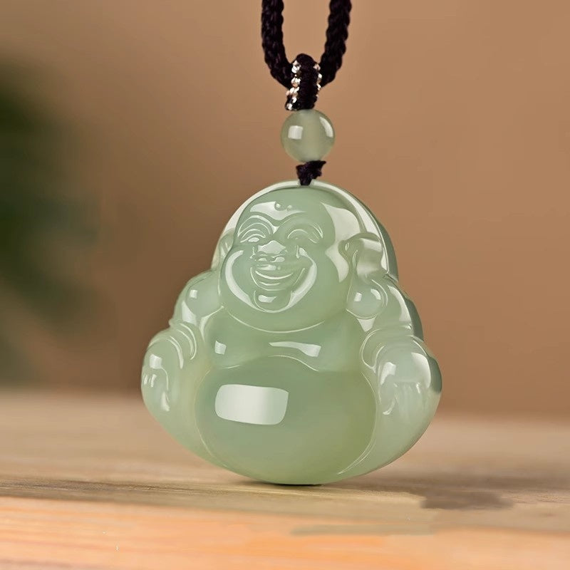 Natural Jade Maitreya Buddha Pendant, Guanyin Necklace, Couple's Love Token, Smiling Buddha Accessory