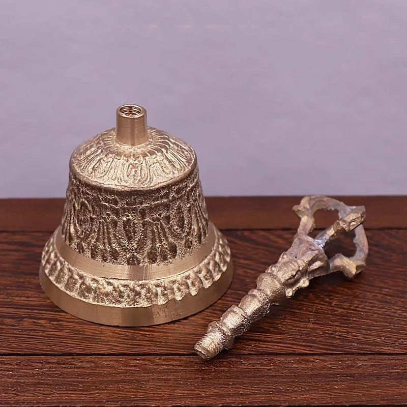 Pure Brass Three Pure Ones Hand-held Bell, Feng Shui Brass Bell.