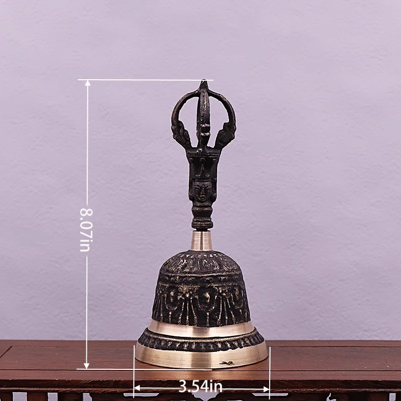 Pure Brass Three Pure Ones Hand-held Bell, Feng Shui Brass Bell.