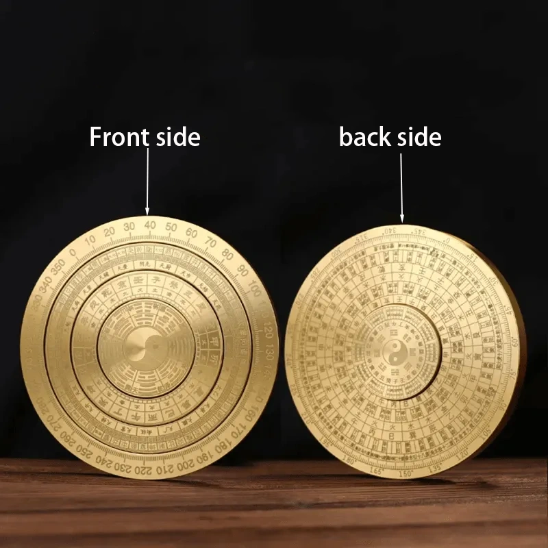 Solid brass compass fingertip spinner with a small compass and an eight-trigram plate